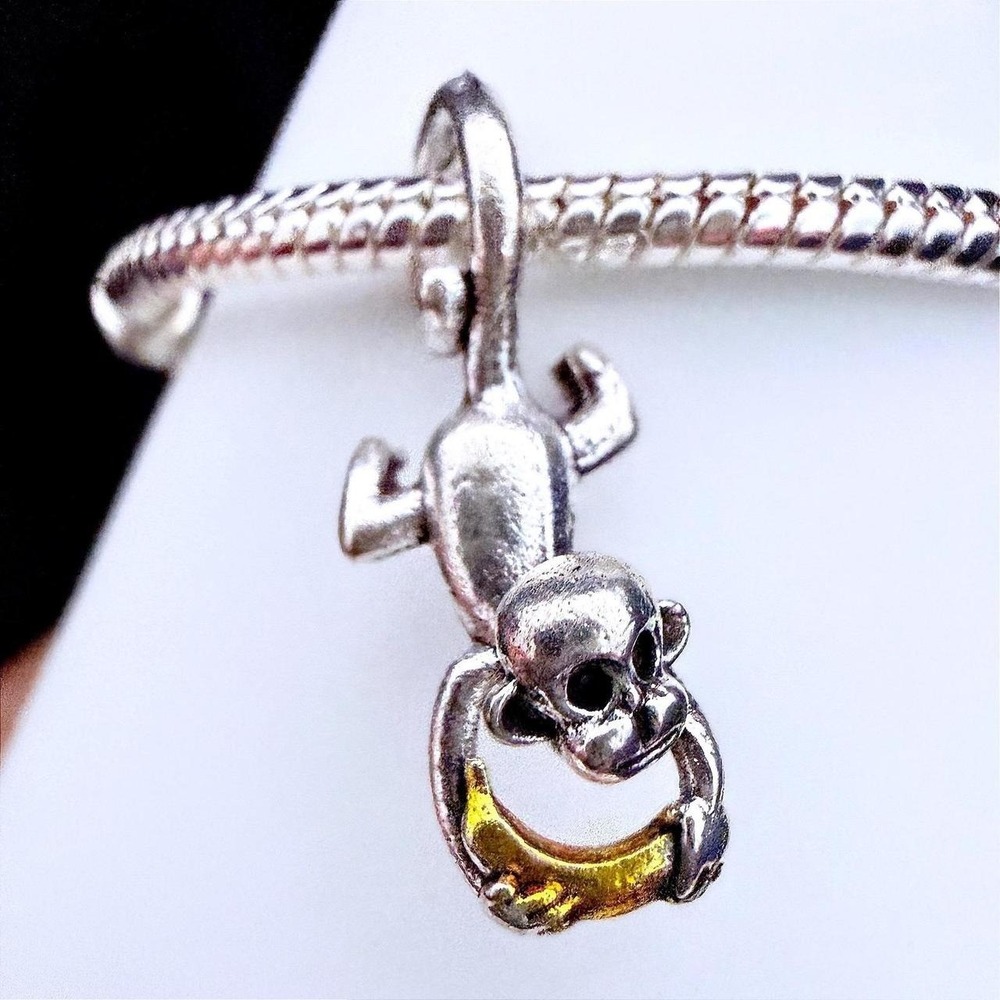 Monkey with Banana Silver Bead Charm Fits Snake Chain Bracelet